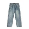 Mens Designer Blcg Lencia x Ad Make Old Washed Jeans Straight Stone Washed Trousers Heart Letter tvättade förstörda kvinnor Män jeans raka jeans