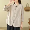 Abbigliamento etnico 2024 Camicetta da meditazione retrò da donna Hanfu cinese migliorato Elegante top vintage in cotone e lino popolare sciolto