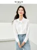 Vimly White Lyocell Lace-up Women Shirt Spring Stand Collar Button Up Casual Shirts Blauses Womens Long Sleeve Tops M5837 240220