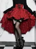 Skirts Rock Punk Short Front Long Back Harajuku Midi Ruffle Skirt Red High Low Women Steampunk Gothic Costume Cosplay