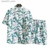 Męskie torby na Hawaje Kolekcja plażowa Styl 2PCS Zestaw Męki T-shirt 3D Printed Set Set Fllar Short Sleved Shirt Mens Pants Zestaw Q240228