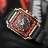 Watches Lige Watch for Men Square Sport Quartz Leather Wristwatch Waterproof Mens Watches Stopwatch Watch Men Clock Relogio Masculino