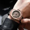 Montres Nouveau Style Hommes Montre En Or Rose Bling Plein Diamant Glacé Bang Quartz Montre-Bracelet Bracelet En Caoutchouc Cadeau Lumineux Montres Horloge