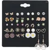 Boucles d'oreilles à clous, 20 paires/ensemble, boucles d'oreilles en forme de fleur, belle étoile, cœur, cadeaux faits à la main pour fille