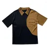 Polos Polos Korean Patchwork Polo T-shirt Men Shoer Rękaw luz luźne kreski T-koszulki