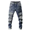 Men's Jeans Stitching Zipper Motorcycle Street Fashion Tight Feet Three-Dimensional Handsome Menswear Trousers