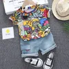 Cool Kid garçons vêtements d'été tenue avec chapeau de soleil mode Graffiti t-shirt à manches courtes Denim Shorts ensemble enfants pantalons vêtements 240226