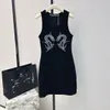 Designer dress slimming waist round neck sleeveless vest short skirt womens dragon shaped crystal hot diamond velvet dress trend 2024