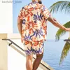 Tute da uomo Tute da uomo Taglie forti Set da due pezzi Pring Camicia hawaiana a maniche corte Pantaloncini sportivi da spiaggia sottili Y2k Abiti estivi per uomo Suit Tracks Q240228