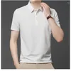남성용 폴로 유럽 여름 의류 단색 턴 다운 고리 짧은 슬리브 통기 가능한 느슨한 버튼 티 셔츠 캐주얼 패션 탑