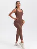 Women Workout Seamless Jumpsuit Yoga Ribbed Bodycon One Piece Square Neck Leggings Romper GP12