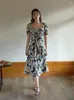 Вечерние платья DUSHU Boho, французское романтическое платье с бегонией и большим фрагментированным цветком, платье с квадратным вырезом, лето 2024, с высокой талией для женщин