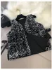 Mode kvinnors tung industri glittrande paljettväst lös spets kort hundra matchande skjortor små kofta toppar 240228