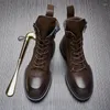 Bottes britanniques en cuir véritable pour moto, chaussures de travail montantes et décontractées à lacets, tendance, militaires de Combat 3A