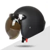 Motorradhelme KEAZ glänzend schwarzer 3/4-Helm mit offenem Gesicht und Blasenvisier, DOT-geprüft, Retro für Männer und Frauen