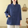 Abbigliamento etnico 2024 Camicetta da meditazione retrò da donna Hanfu cinese migliorato Elegante top vintage in cotone e lino popolare sciolto