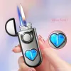 Metal Love Double Flame Butane Gas Lighter Creative LED Blue Light Transparent Gas Window Grinding Lighters