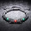 Tendência trança pave cz dupla cabeça de leopardo esmalte verde vermelho pulseira de aço inoxidável jóias masculinas pulseras mujer 240219