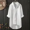 Blouses pour femmes S-5XL 6Colors Chemise à manches longues à col rabattu en vrac avec poche Casual Coton Lin Femmes Été Quotidien Fête Voyage