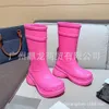 High end quality 2024 Belenciagas autumn and winter round head thick bottom high hole rain boots waterproof and anti-skid sleeve riding boots women