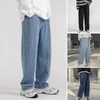 Männer Hosen 2024 Koreanische Männer Casual Lange Jeans Klassische Mann Gerade Denim Breite bein Einfarbig Taschen Taste Zipper verschluss