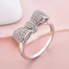 Anillo de compromiso de boda con forma de pajarita para mujer, sencillo, con circonita cúbica, lleno de oro blanco, Sz6-10279j