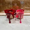 Sandals Bow Shaped Candy Pink Standing Velvet Model Of Socialite Square Toe Open Slim Heels Black High