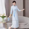 Ethnic Clothing 2024 Traditional Chinese Dress Improved Cheongsam Qipao National Flower Embroidery Folk Oriental Banquet Party