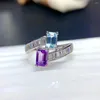 Cluster Rings Elegant 925 Silver Natural Gemstone Ring 4mm 6mm VVS Grade Topaz And Amethyst With 3 Layers 18K Gold Plated Crystal Jewelry