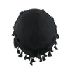 Berets Men Bandana Hat Hop Style Black Cotton Turban Hats With Burr Trim Twisted Tail Fringe For Unique Hair Accessories