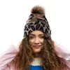 Bérets pour adultes, casquette à pompon, motif léopard, chapeaux tricotés, mode pour femmes, chaud, sport de Ski, unisexe, décontracté