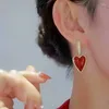 Hoop Earrings Romantic Oil Dripping Red Love Pendant Zircon Gold Color For Women Retro Fashion Trend Light Luxury Girls Birthday Gift