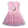 Baby Girl Tulle paljetterad klänning 3-8t barn designer enhörning tryckt långärmad och korta ärmar 2 stil kjol barn vår vinterklänningar
