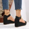 Sandals Black Wedge Women's Summer Shoes Platform Open Open Toe بالإضافة إلى حجم غير رسمي