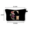 Cosmetic Bags Letter Flower Pattern Bag A-Z Makeup Women Travel Bridesmaid Gift Ladies Portable Case Beauty