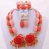 Conjunto de joias Dudo nupcial indiano laranja e rosa colar de casamento africano flores conjunto de joias artesanais