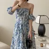 2024 tamanho asiático novo vestido floral francês de um ombro verão alta costura vestido cintura comprimento vestido sem alças