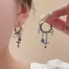 Boucles d'oreilles créoles tendance pour femmes, pompon croisé torsadé en forme de C, opale bleue, cercle Matal, accessoires Y2K, bijoux à la mode