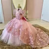 Girl Dresses Pink Lace Feather Flower Beaded Ruffles Jewel Neck Girls Birthday Dress Little Kids First Communion