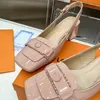 Square palce slingbacks Pumps Women Designer Slides na sandałowym obcasie Chunky Obcasy pół kapcie Patentowe skóra Elegancka sukienka biurowa luksusowy złoty sprzęt