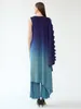 Sukienki robocze miyake plisowany nietoperz raglan rękaw nieregularny zestaw sukienki kobiet 2024 Moda Oryginalny projektant gradient drukowania dwuczęściowe zestawy