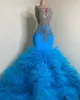 Diamond Prom Dresses Pärled Tulle Train Birthday Party Dress Juvel Neck African Mermaid Robe de Soiree 326 326