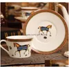 Coffee Tea Sets Horse Design Porcelain Cup With Saucer Bone China Glasses Gold Outline Cups Drop Delivery Home Garden Kitchen Dini Dhqtl