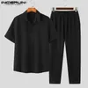 Men's Tracksuits 2023 Mens Solid Color Summer Harajuku Short sleeved Shirt and Pants 2PCS Retro Street Wear Mens Casual Set S-5XL Q240228