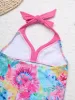 Badebekleidung TiaoBug 3-teiliges Sommer-Schwimmkleidungsset für Kinder und Mädchen, ärmellos, Neckholder, Top, Shorts und Slips, Muster bedruckter Badeanzug