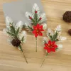 Dekorativa blommor 2st julgran Artificial Flower Branch Holly Berry Pinecone White Edged Pine Needles Decor Year Thanksgiving