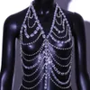 Handgjorda Crystal Big Stone Body Chain Super Long Dress Clothes Body Jewelry for Women Rhinestone Chain Sexig underkläder Bralette 240223