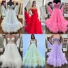 Ruffle tulle prom klänning 2k24 blad spets korsett bodice lady pageant vinter formell cocktail party klänning röd matta bana drama svartband gala special tillfälle snörning