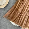 Skirts Fashion Gauze For Women Patchwork A-line Solid Color Women's Clothing Korean Style High Waist Skirt Autumn Drop