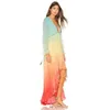 Frauen Sommer Bohemian Kleid Druck Farbverlauf Elegante Maxi Kleid Patchwork Regenbogen Farbe Party Kleid Rüschen Süße Vestidos 240221